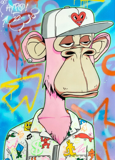 Schilderij getiteld "Bored Ape Yatch Clu…" door Alessio Hassan Alì (Hipo), Origineel Kunstwerk, Graffiti Gemonteerd op Frame…