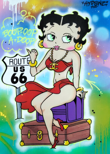Painting titled "Betty Boop - Boop O…" by Alessio Hassan Alì (Hipo), Original Artwork, Spray paint Mounted on Wood Stretcher…
