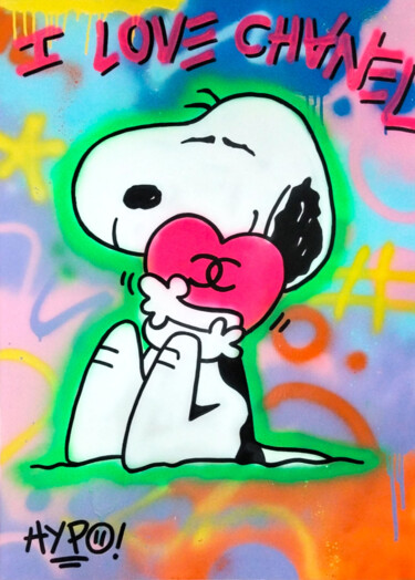 Painting titled "Snoopy - I Love Cha…" by Alessio Hassan Alì (Hipo), Original Artwork, Spray paint Mounted on Wood Stretcher…