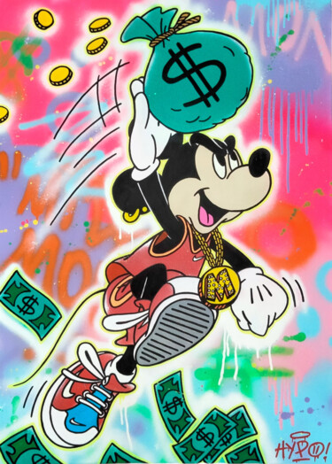 "Mickey - $lam Dunk" başlıklı Tablo Alessio Hassan Alì (Hipo) tarafından, Orijinal sanat, Sprey boya Ahşap Sedye çerçevesi ü…