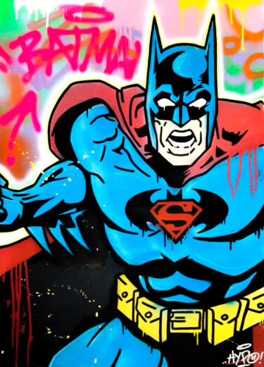 Pintura titulada "Super Batman" por Alessio Hassan Alì (Hipo), Obra de arte original, Pintura al aerosol Montado en Bastidor…