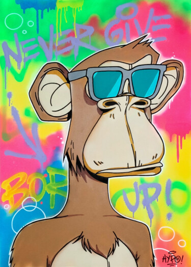 Painting titled "Graffiti Bored Ape…" by Alessio Hassan Alì (Hipo), Original Artwork, Spray paint Mounted on Wood Stretcher…