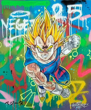Painting titled "Graffiti Vegeta" by Alessio Hassan Alì (Hipo), Original Artwork, Spray paint Mounted on Wood Stretcher frame