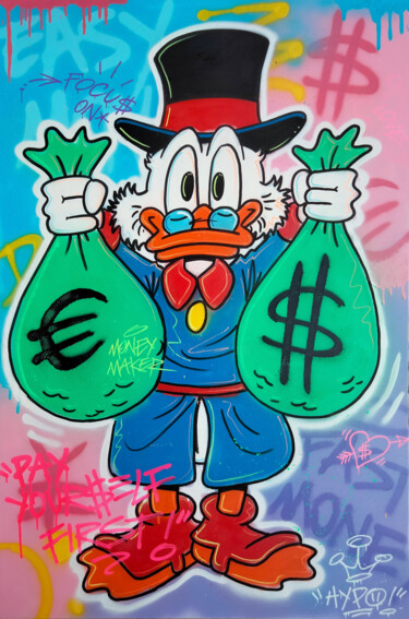 Painting titled "Uncle Scrooge - Mon…" by Alessio Hassan Alì (Hipo), Original Artwork, Acrylic Mounted on Wood Stretcher fra…