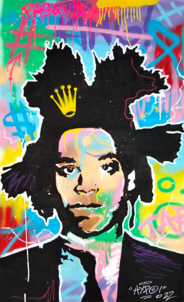 Painting titled "Basquiat X Rolex" by Alessio Hassan Alì (Hipo), Original Artwork, Spray paint