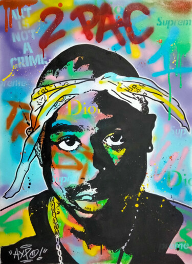Painting titled "2Pac" by Alessio Hassan Alì (Hipo), Original Artwork, Spray paint