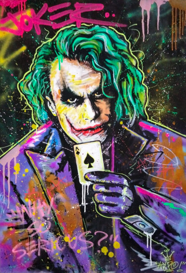 Painting titled "Joker - The dark kn…" by Alessio Hassan Alì (Hipo), Original Artwork, Acrylic Mounted on Wood Stretcher fra…