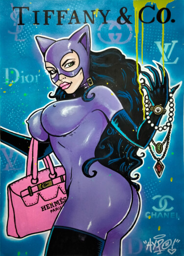 Painting titled "Catwoman X Tiffany" by Alessio Hassan Alì (Hipo), Original Artwork, Acrylic