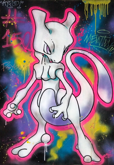 Painting titled "Mewtwo" by Alessio Hassan Alì (Hipo), Original Artwork, Spray paint