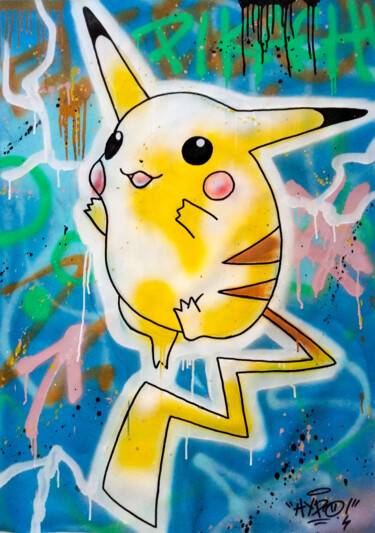 Painting titled "Pikachu" by Alessio Hassan Alì (Hipo), Original Artwork, Spray paint