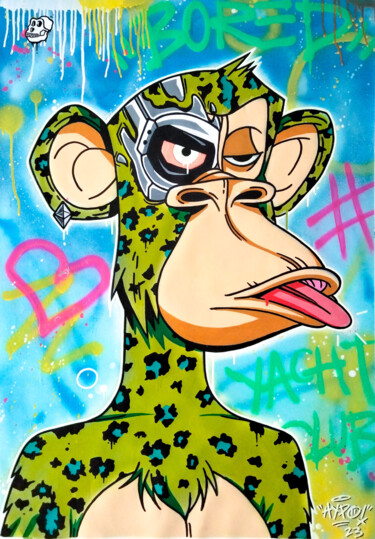 Schilderij getiteld "Bayc Cyborg #2" door Alessio Hassan Alì (Hipo), Origineel Kunstwerk, Graffiti