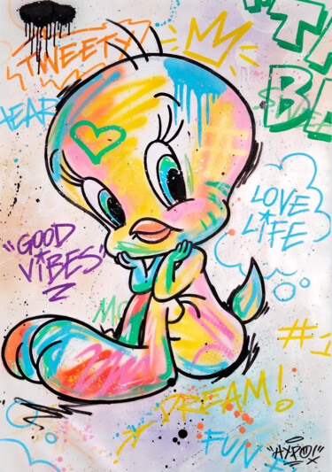 Schilderij getiteld "Tweety - Good Vibes…" door Alessio Hassan Alì (Hipo), Origineel Kunstwerk, Graffiti