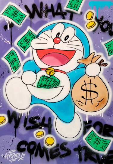 Schilderij getiteld "Doraemon - Just Bel…" door Alessio Hassan Alì (Hipo), Origineel Kunstwerk, Graffiti