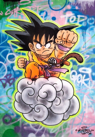 Pintura intitulada "Goku - Let's go!!!" por Alessio Hassan Alì (Hipo), Obras de arte originais, Tinta spray