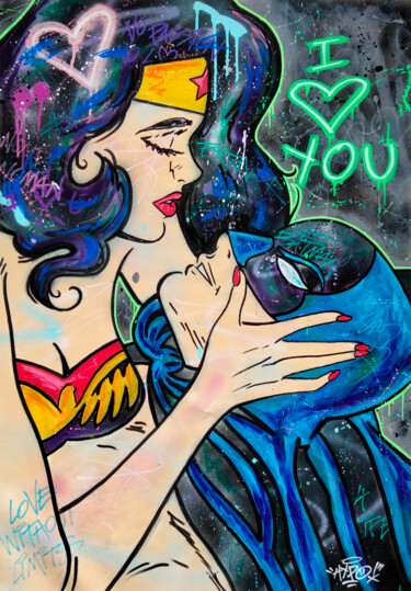 Картина под названием "Wonder Woman & Batm…" - Alessio Hassan Alì (Hipo), Подлинное произведение искусства, Акрил