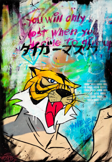 Schilderij getiteld "Tiger man - Never g…" door Alessio Hassan Alì (Hipo), Origineel Kunstwerk, Acryl