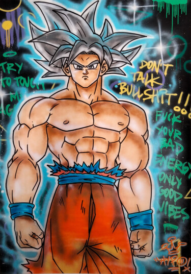 Pittura intitolato "Goku Ultra Instinct" da Alessio Hassan Alì (Hipo), Opera d'arte originale, Spray