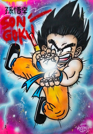 Painting titled "Son Goku - Kamehame…" by Alessio Hassan Alì (Hipo), Original Artwork, Spray paint