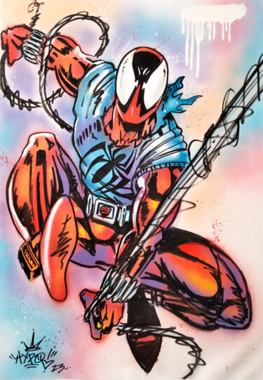 Malerei mit dem Titel "Scarlett Spider #1" von Alessio Hassan Alì (Hipo), Original-Kunstwerk, Sprühfarbe