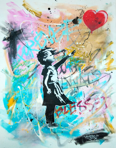Malarstwo zatytułowany „Hipo X Banksy - Bal…” autorstwa Alessio Hassan Alì (Hipo), Oryginalna praca, Akryl