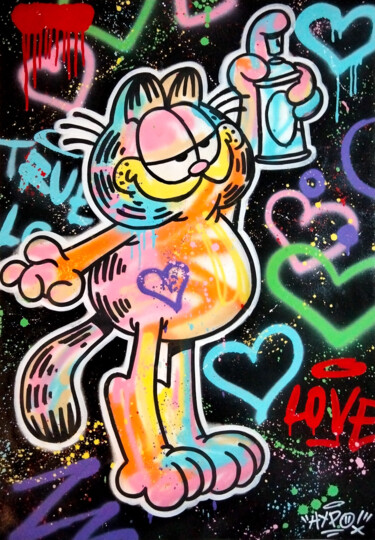 Painting titled "Garfield - Love in…" by Alessio Hassan Alì (Hipo), Original Artwork, Spray paint