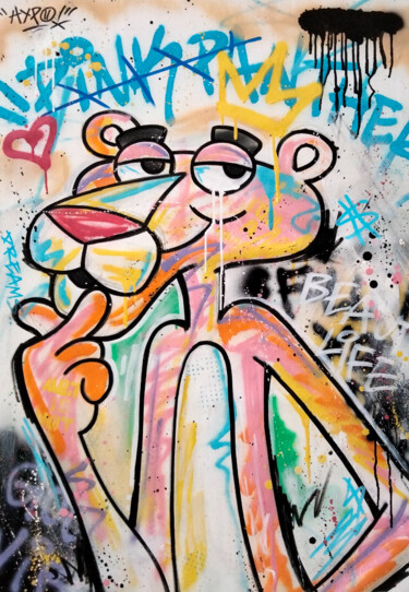 Schilderij getiteld "King Panther" door Alessio Hassan Alì (Hipo), Origineel Kunstwerk, Graffiti