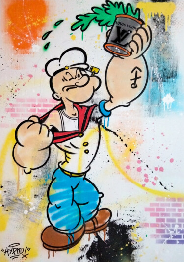 Painting titled "Popeye X Louis Vuit…" by Alessio Hassan Alì (Hipo), Original Artwork, Spray paint