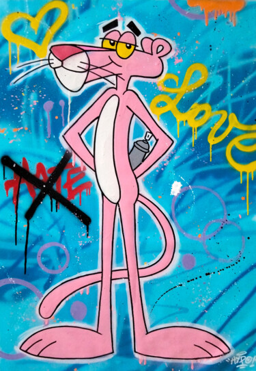 Malarstwo zatytułowany „Pink Panther - More…” autorstwa Alessio Hassan Alì (Hipo), Oryginalna praca, Farba w spray'u
