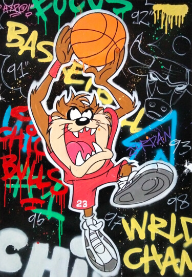 Painting titled "Taz X Chicago Bulls" by Alessio Hassan Alì (Hipo), Original Artwork, Spray paint