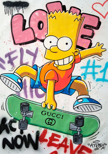 Painting titled "Bart X Gucci - Fly…" by Alessio Hassan Alì (Hipo), Original Artwork, Spray paint