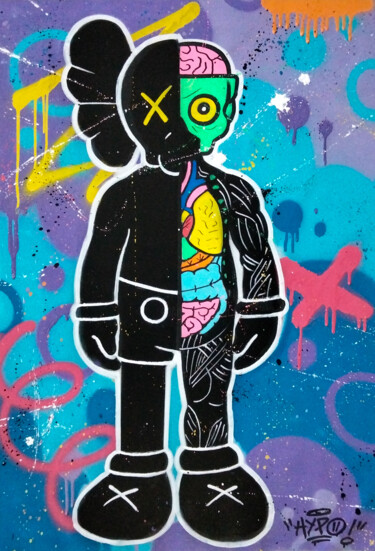 Schilderij getiteld "Hipo X Kaws / Black…" door Alessio Hassan Alì (Hipo), Origineel Kunstwerk, Graffiti