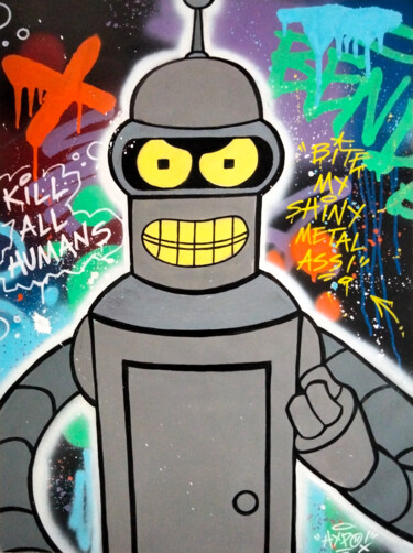 Painting titled "Bender - Kill all h…" by Alessio Hassan Alì (Hipo), Original Artwork, Spray paint