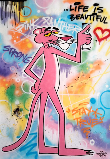 Painting titled "Pink Panther - Love…" by Alessio Hassan Alì (Hipo), Original Artwork, Spray paint