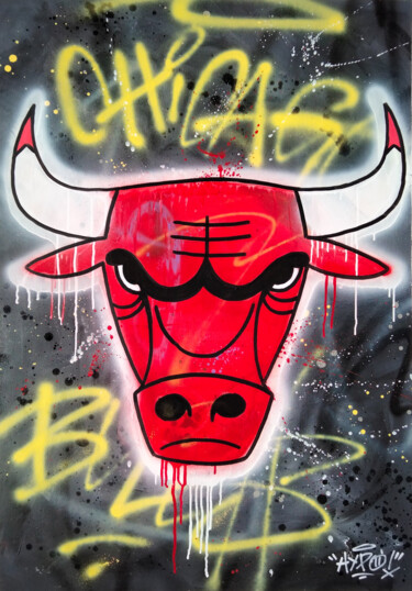 Malarstwo zatytułowany „Chicago Bulls” autorstwa Alessio Hassan Alì (Hipo), Oryginalna praca, Farba w spray'u