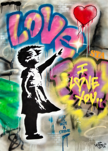 Pittura intitolato "Hipo X Banksy - Bal…" da Alessio Hassan Alì (Hipo), Opera d'arte originale, Spray