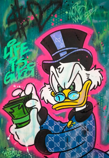Painting titled "Scrooge McDuck X Gu…" by Alessio Hassan Alì (Hipo), Original Artwork, Spray paint