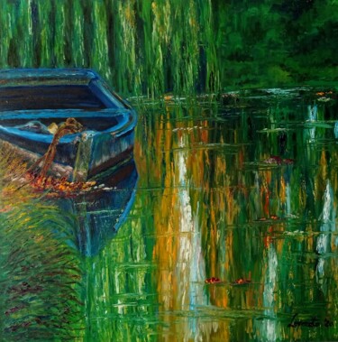 Painting titled "I colori del fiume" by Alessio Levorato, Original Artwork, Oil Mounted on Wood Stretcher frame