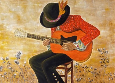 Картина под названием "Jimi in acoustic" - Alessio Levorato, Подлинное произведение искусства, Масло