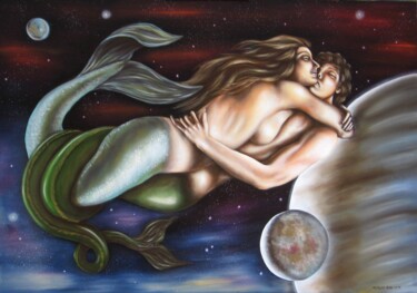 Painting titled ""Fuga d'amore"" by Alessio Papa, Original Artwork, Oil Mounted on Wood Stretcher frame
