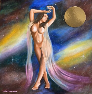 Painting titled ""Selene"" by Alessio Papa, Original Artwork, Oil Mounted on Wood Stretcher frame