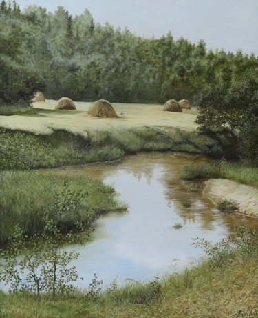 Painting titled "Haystacks" by Alevtina Pugina, Original Artwork, Oil
