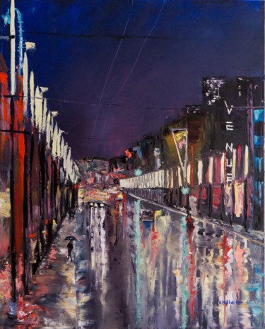 Painting titled "Granville street" by Alex Mikhailau, Original Artwork, Oil