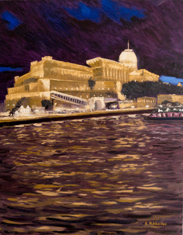 Painting titled "Golden castle over…" by Alex Mikhailau, Original Artwork, Oil