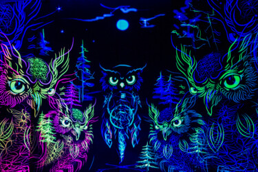 Arts numériques intitulée "Owls DreamCatchers…" par Alex Anahart, Œuvre d'art originale, Tapisserie