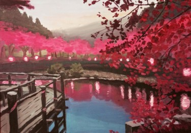 Peinture intitulée "Alone in Kyoto" par Alex Averskiy, Œuvre d'art originale, Acrylique