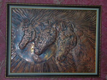 Malerei mit dem Titel "Тройка.(Конь-Огонь)" von Alexey Saralidze, Original-Kunstwerk, Bronze