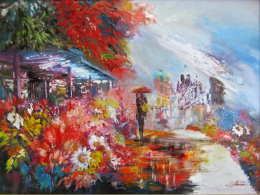 Painting titled "Flower base.Summer…" by Alex Bel, Original Artwork, Oil