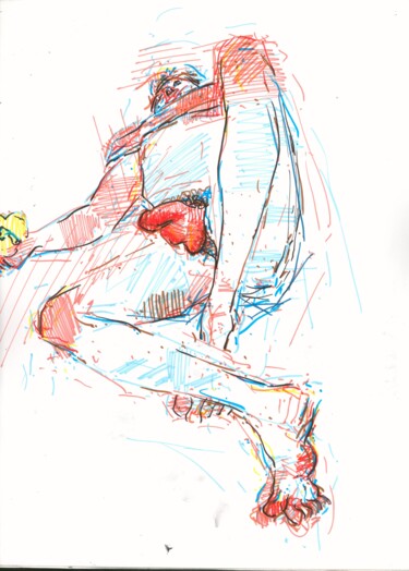 Resting male with yellow pepper. Рисунок под названием "Resting male with y…" - Alex Buzunov, Подлинное произведение искусства, Маркер