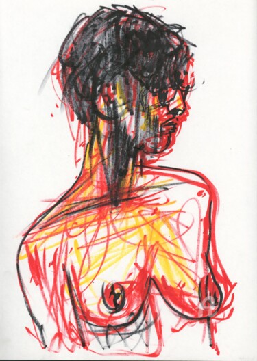 Drawing titled "Untitled nude female" by Alex Buzunov, Original Artwork, Marker