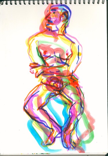 Drawing titled "Sitting nude 4" by Alex Buzunov, Original Artwork, Marker